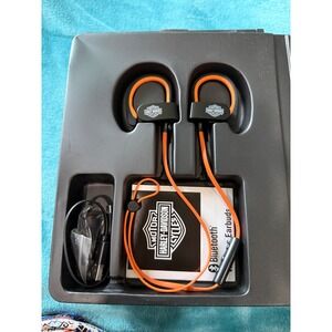 Harley Davidson Wireless Bluetooth Earbuds with Mic Orange Black Over-Ear Hooks